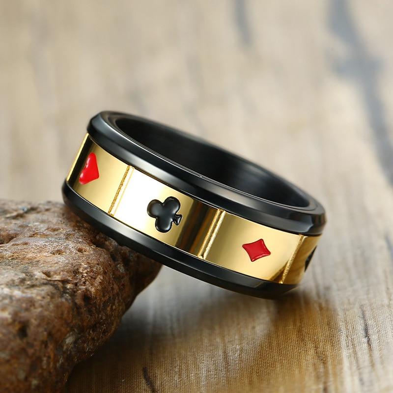 8mm Poker Playing Cards Lucky Fortune Spinner Men's Ring (Anxiety Relief)