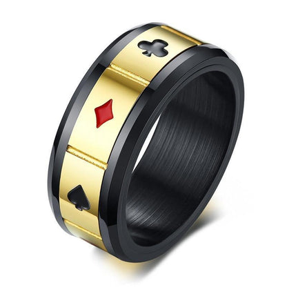 8mm Poker Playing Cards Lucky Fortune Spinner Men's Ring (Anxiety Relief)