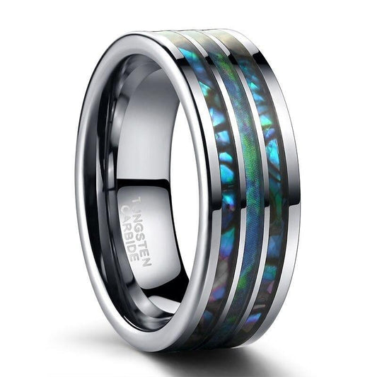 8mm Polished Matte Abalone Shell Tungsten Mens Ring - 1 Custom Engraving (Optional)