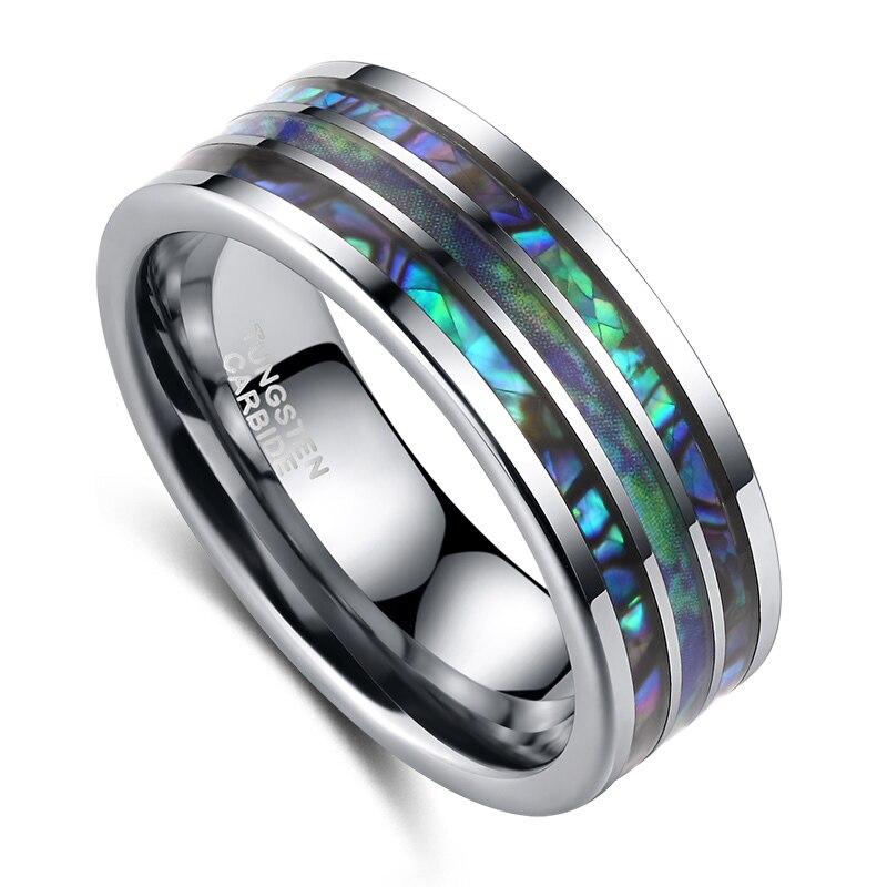 8mm Polished Matte Abalone Shell Tungsten Mens Ring - 1 Custom Engraving (Optional)