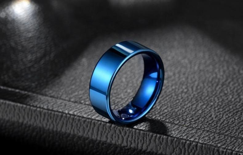 8mm Pure Blue High Polished Tungsten Mens Ring