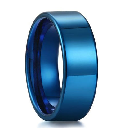 8mm Pure Blue High Polished Tungsten Mens Ring