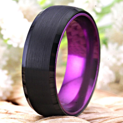 8mm Purple Berry Black Tungsten Unisex Ring