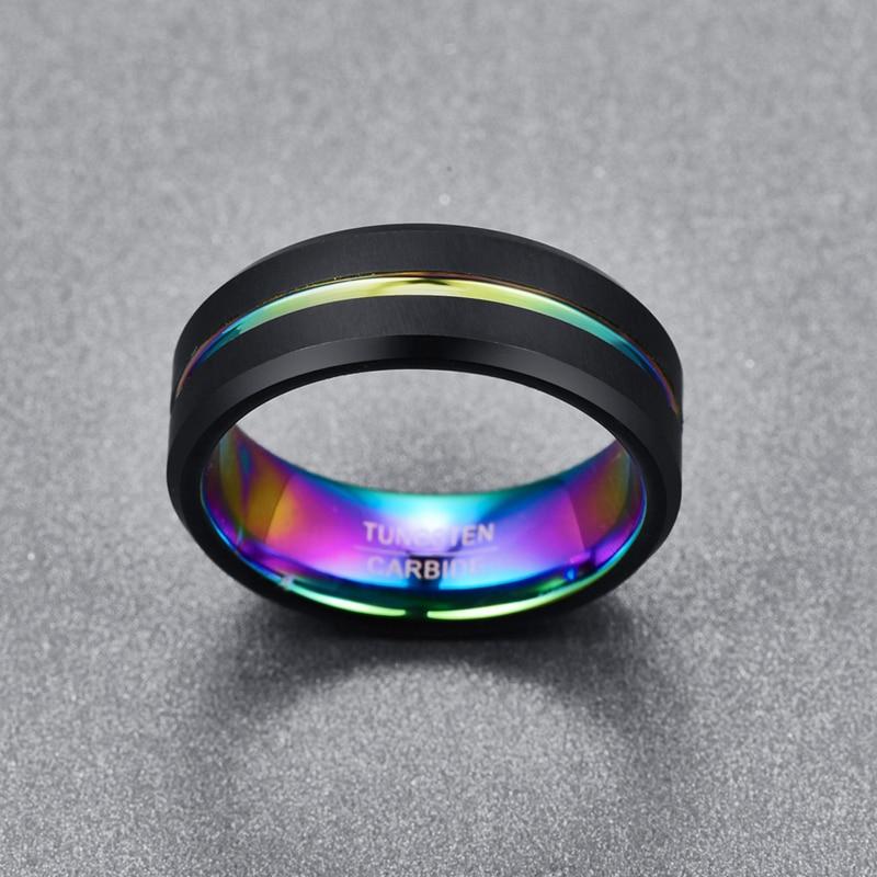 8mm Rainbow Black Matte Tungsten Mens Ring