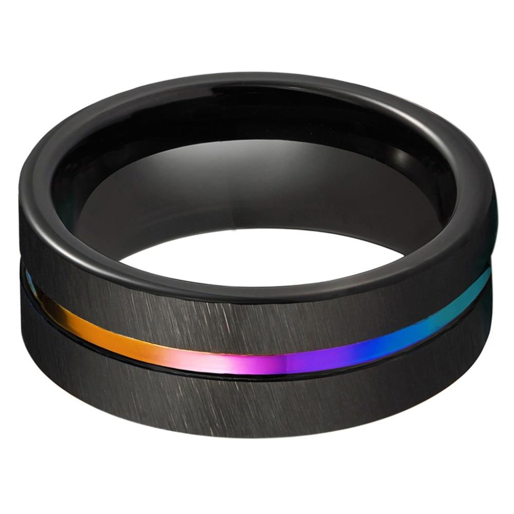 8mm Rainbow Groove & Full Black Tungsten Mens Ring