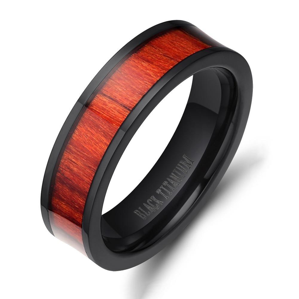 8mm Red Wood Titanium Mens Ring