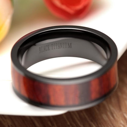 8mm Red Wood Titanium Mens Ring