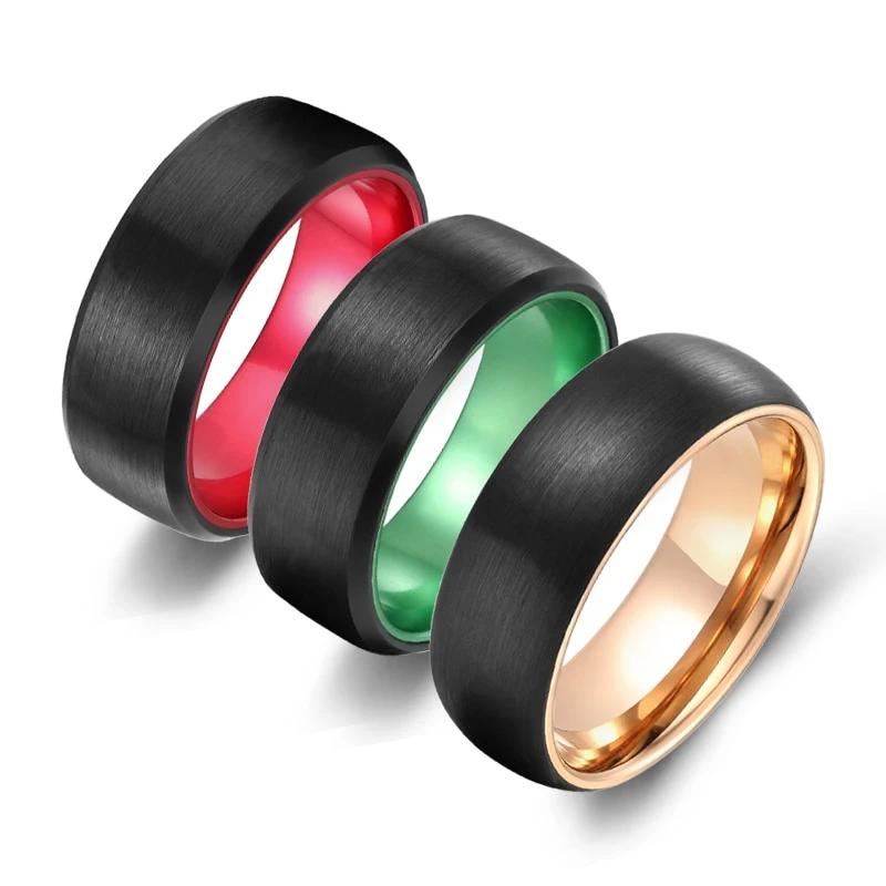8mm Red, Green or Rose Gold & Black Tungsten Mens Ring