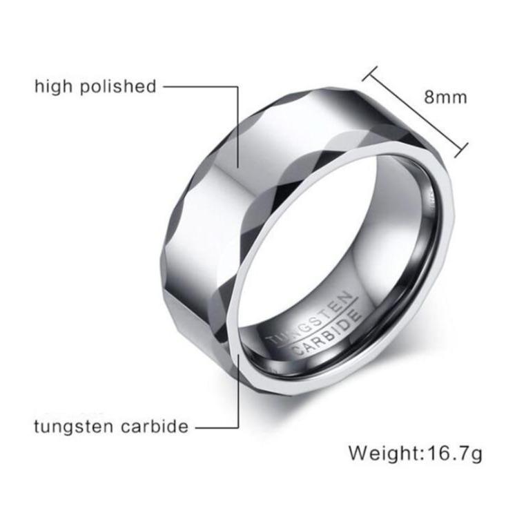 8mm Ripple Shape Silver Tungsten Mens Ring