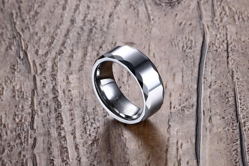 8mm Ripple Shape Silver Tungsten Mens Ring