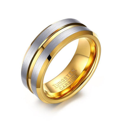 8mm Silver and Gold Color Groove Tungsten Mens Ring