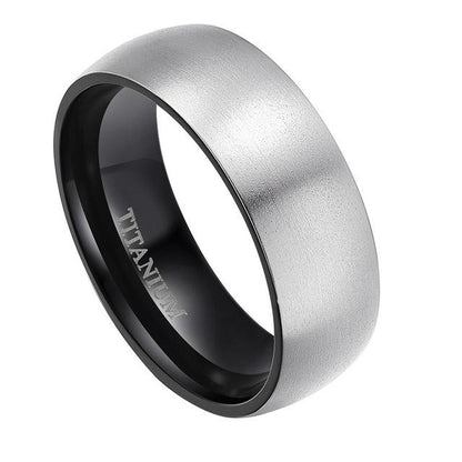 8mm Silver Brushed Finish Titanium Mens Ring