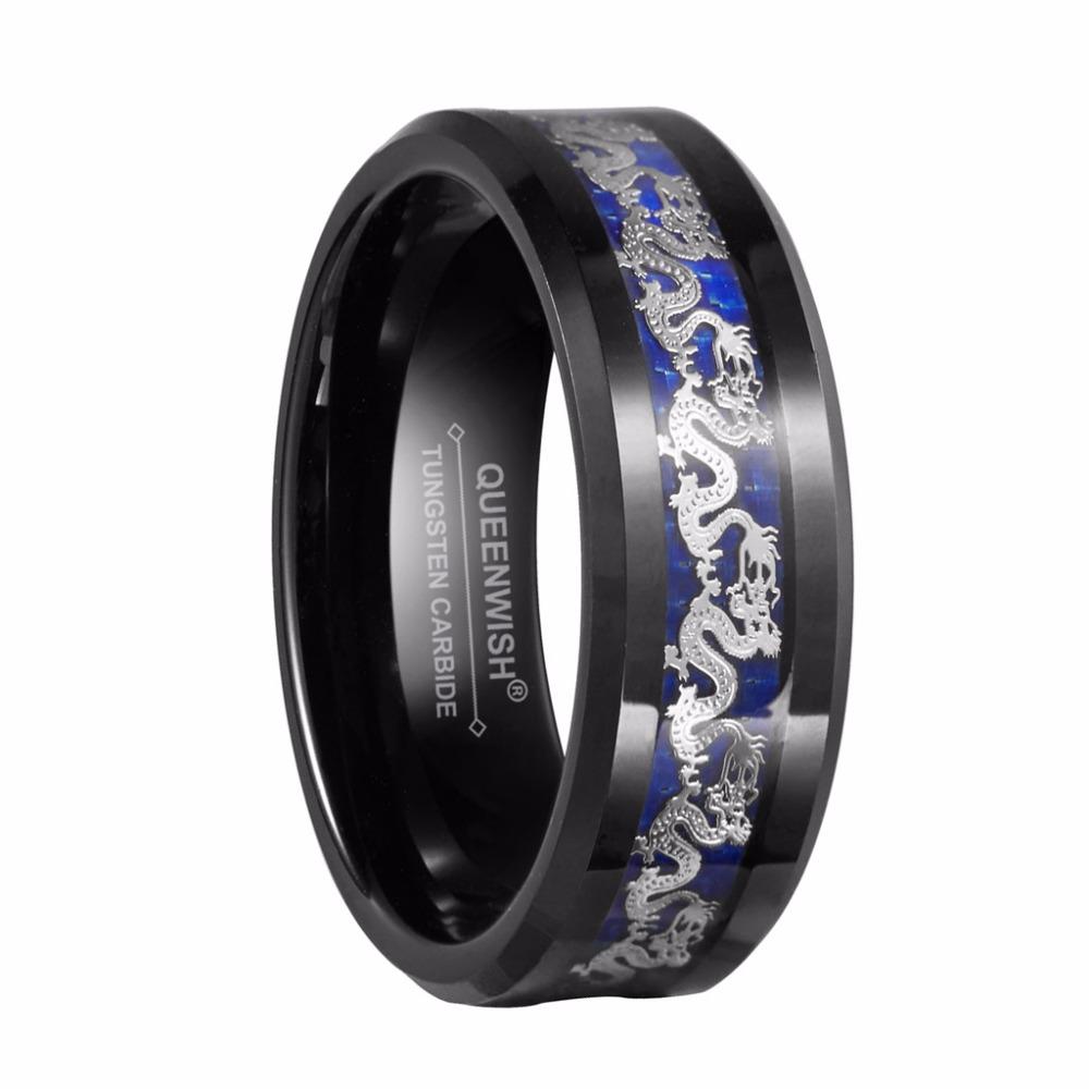 8mm Silver Chinese Dragon Tungsten Mens Ring