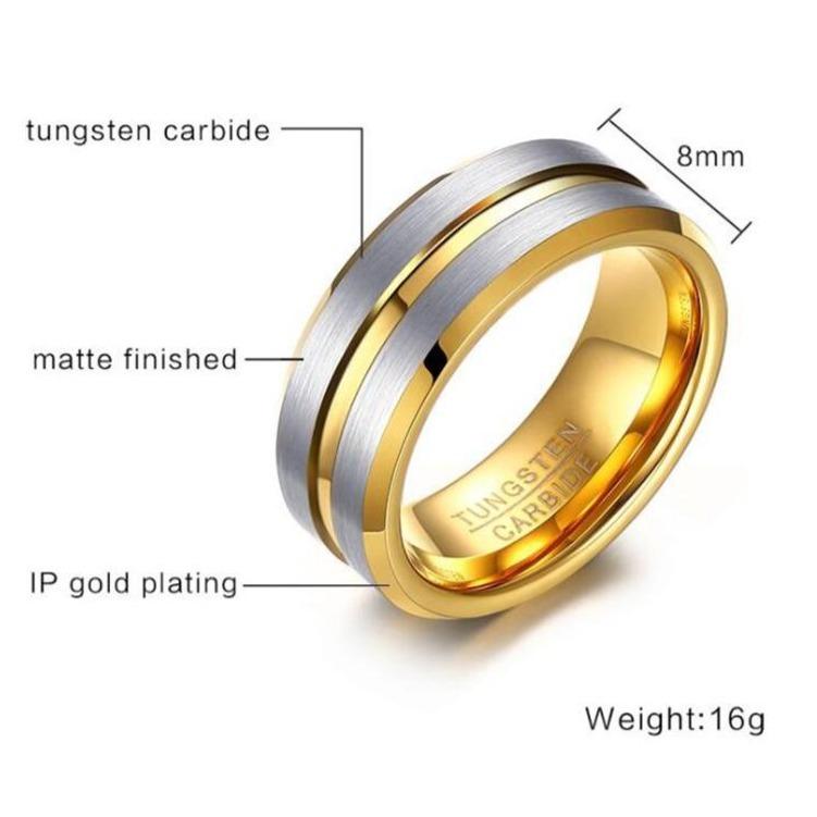 8mm Silver & Gold Color Tungsten Mens Ring