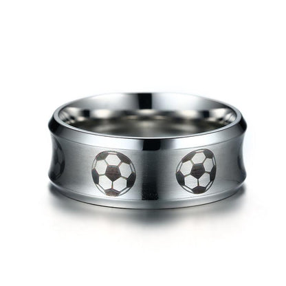 8mm Soccer Football Sport Stainless Steel Mens Ring