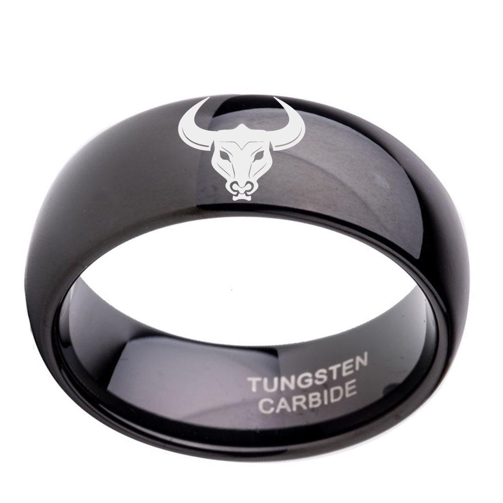 8mm Taurus Zodiac High Polish Black Tungsten Mens Ring