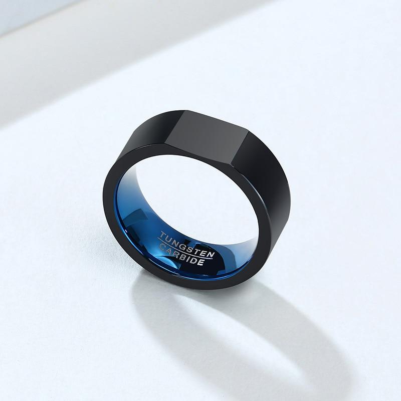 8mm Tree Of Life Square Top Black & Blue Tungsten Men's Ring