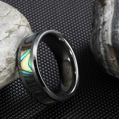 8mm Abalone Shell Inlay Tungsten Unisex Ring