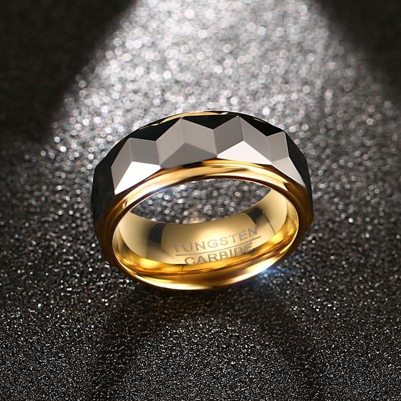 8mm Unique Geometric Silver & Gold Color Mens Ring