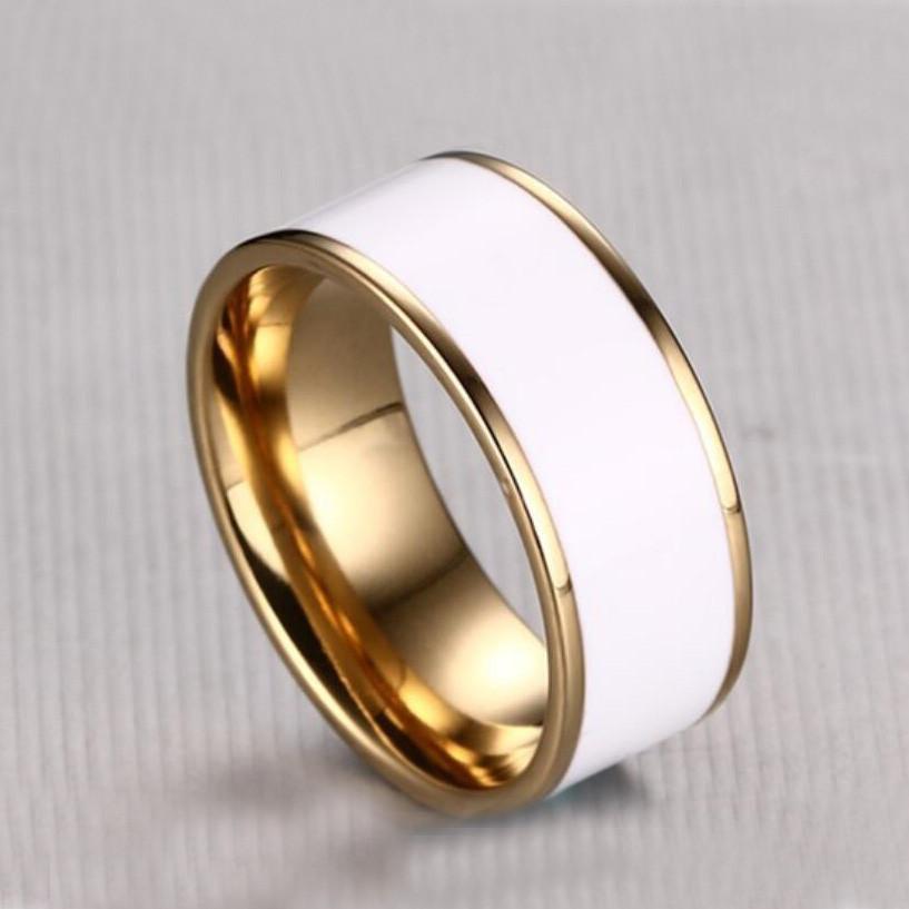 8mm White and Gold Color Stainless Steel Mens ring