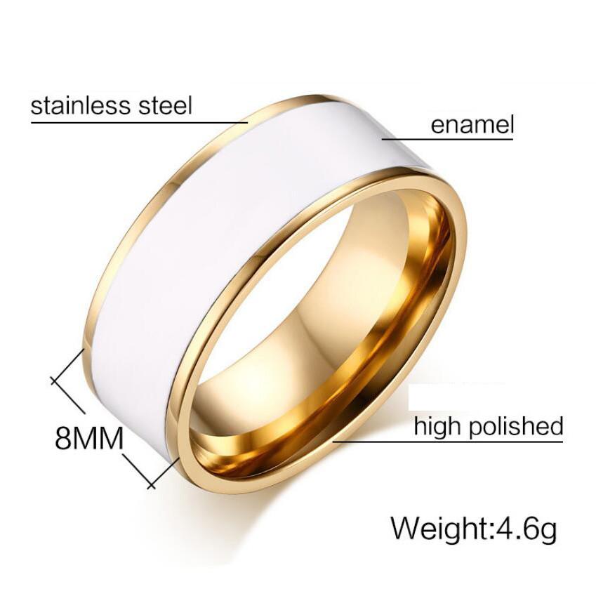 8mm White and Gold Color Stainless Steel Mens ring