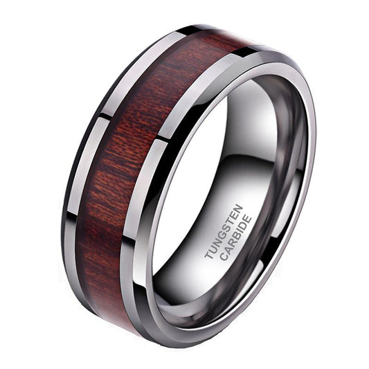 8mm Wood Inlay High Tungsten Mens Ring