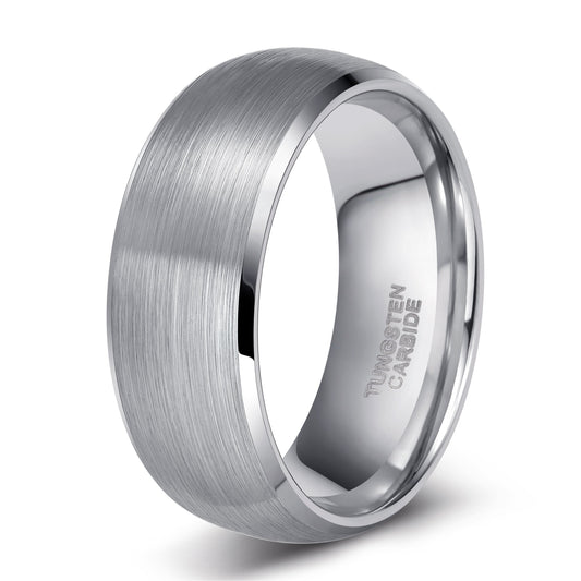 8mm & 6mm Silver Brushed Tungsten Mens Rings