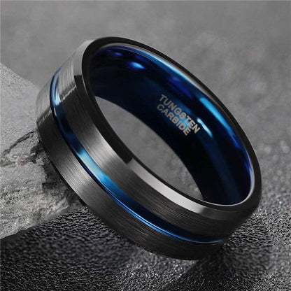 6mm, 8mm, 10mm Black Blue Matte Finish Tungsten Mens Ring