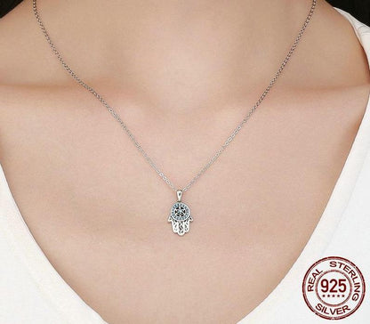 925 Sterling Silver Hamsa Guarding Hand Necklace