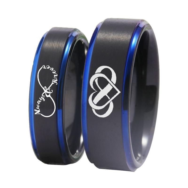 Always Forever Infinity Heart Tungsten Couples Rings - Promise Rings