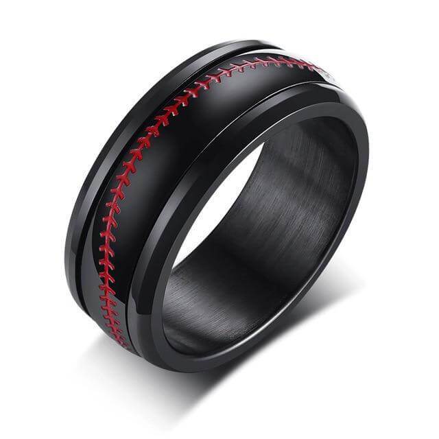 Baseball Stainless Steel Black Unisex Spinner Rings - Promise Rings