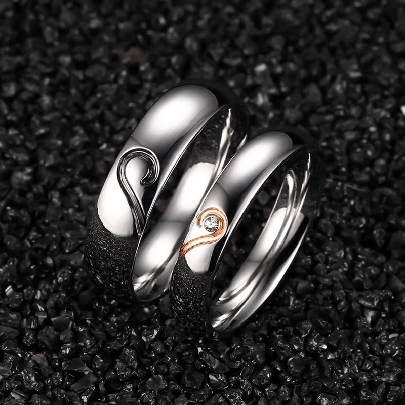 Black Rose Gold Joining Heart Couples Rings