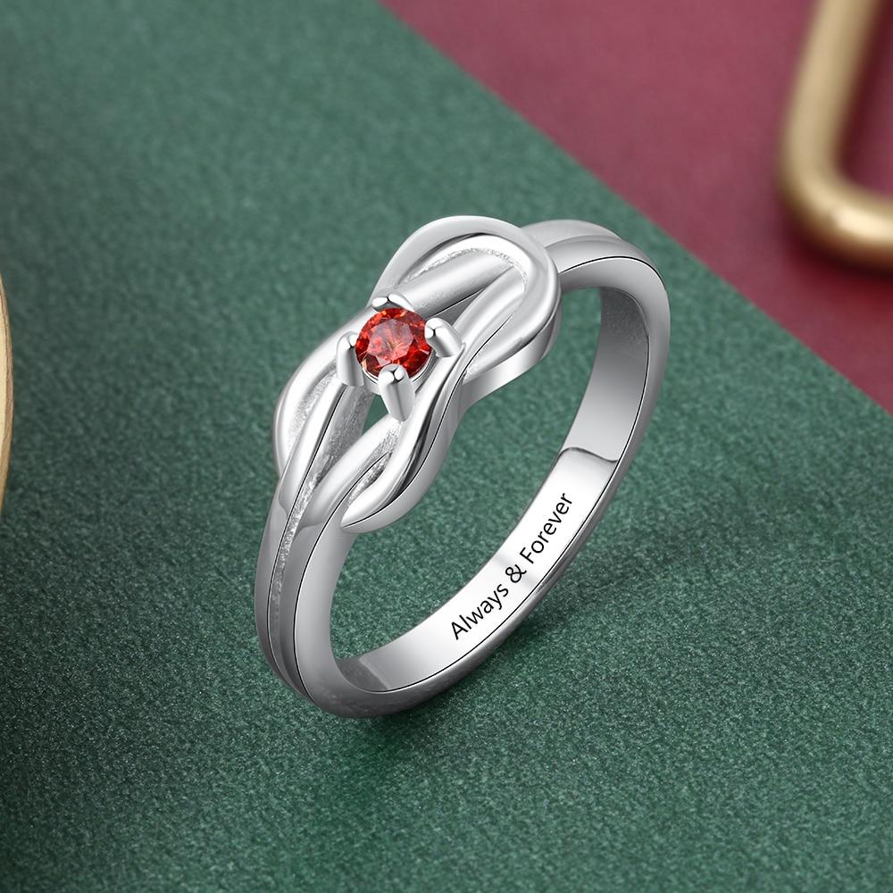 Celtic Knot Rhodium Plated Womens Ring Birthstone Engraving