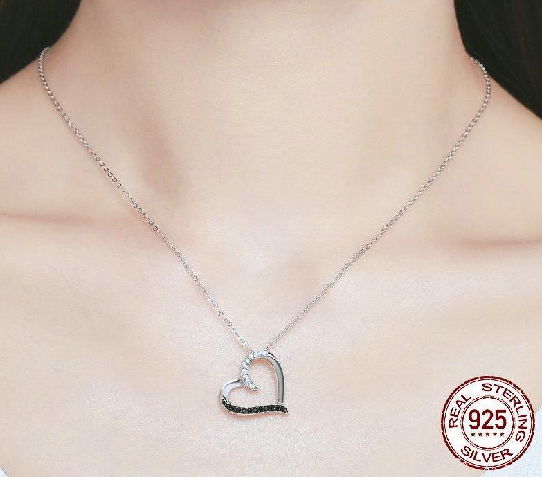 Classic Heart Cubic Zirconia 925 Sterling Silver Necklace - Necklaces