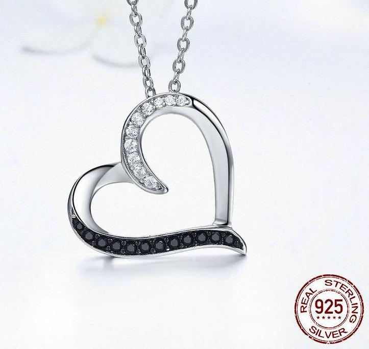 Classic Heart Cubic Zirconia 925 Sterling Silver Necklace - Necklaces