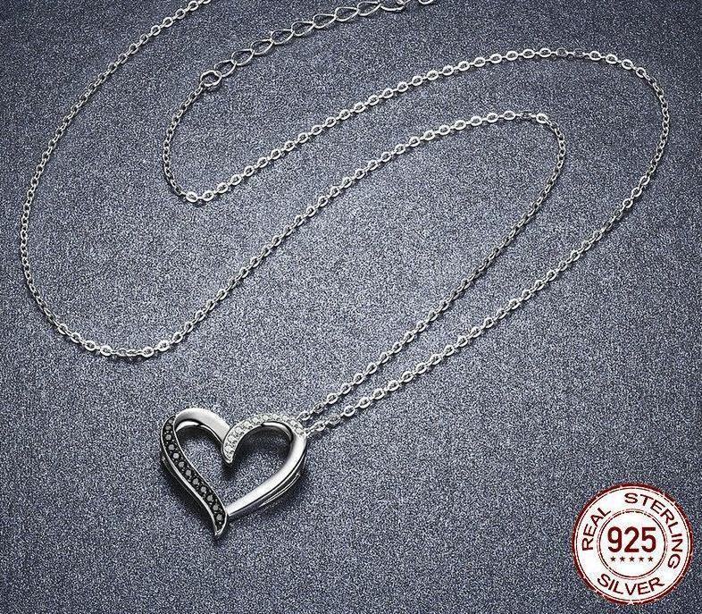 Classic Heart Cubic Zirconia 925 Sterling Silver Necklace - Necklaces
