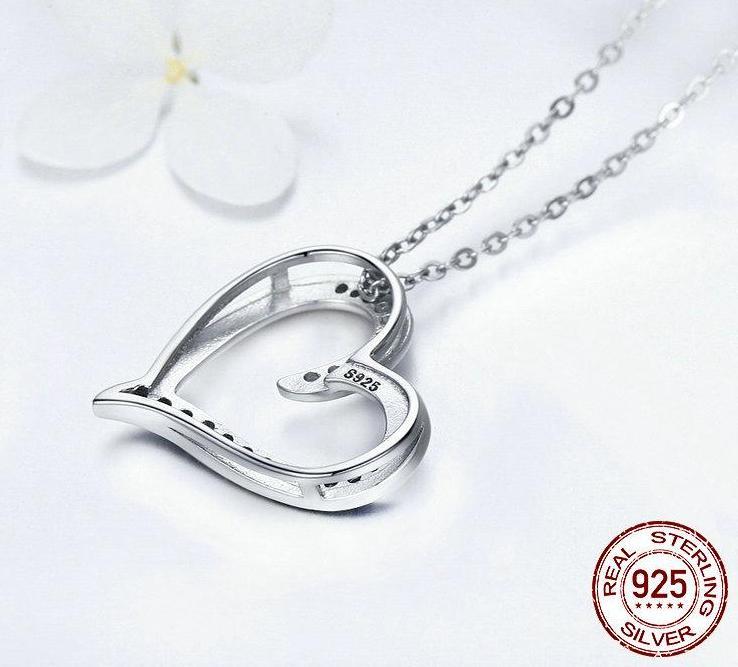 Classic Heart Cubic Zirconia 925 Sterling Silver Necklace - Necklaces