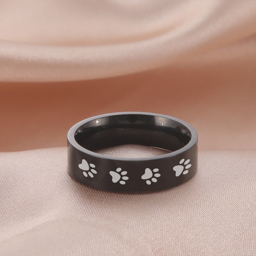 8mm Cute Animal Paw Prints Stainless Steel Unisex Ring (4 colors)