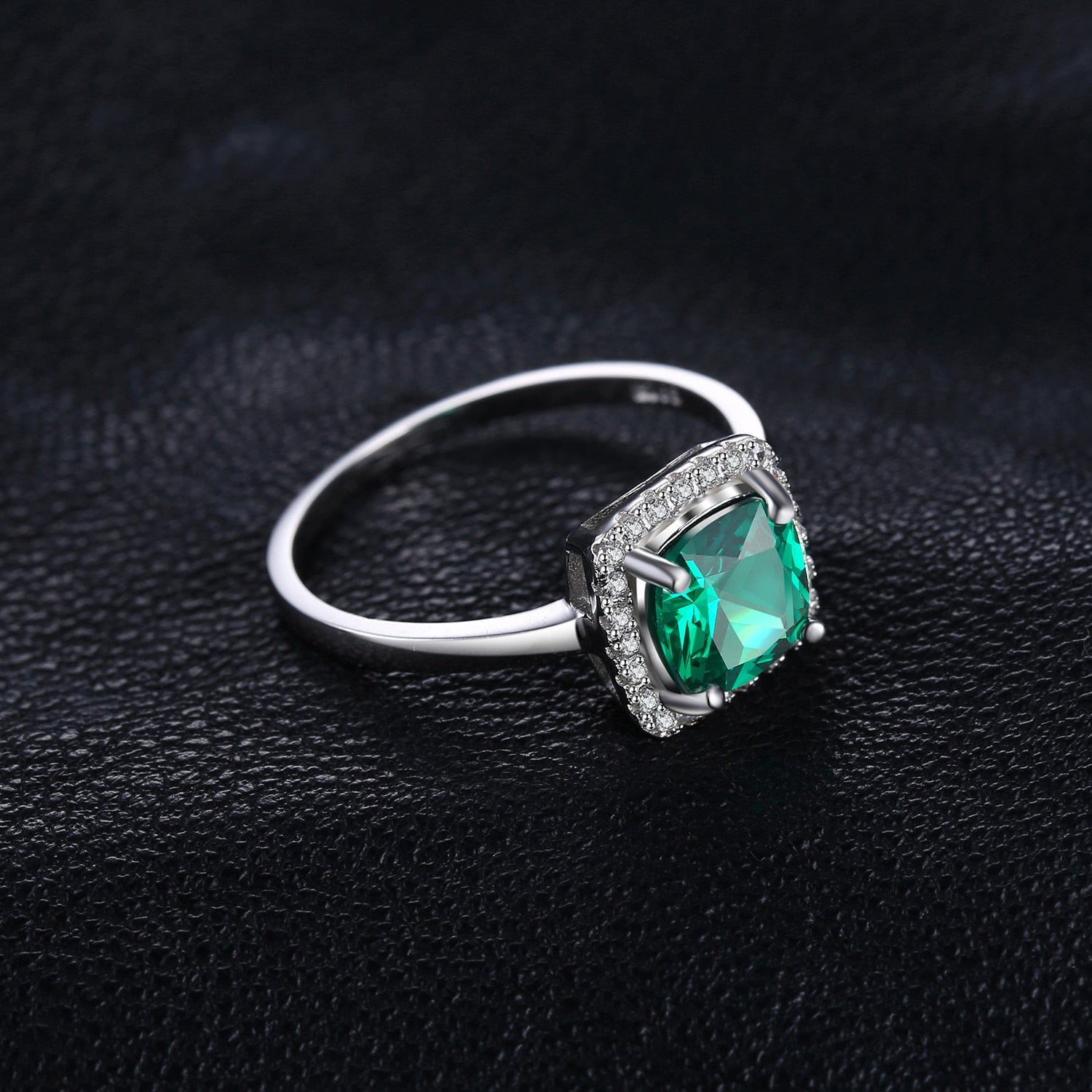 Green Simulated Nano Emerald 925 Sterling Silver Women's Ring