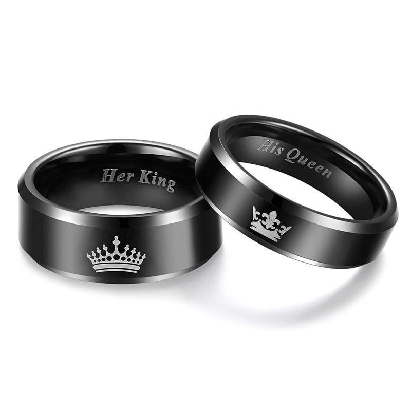 6mm & 8mm Her King & His Queen Black Tungsten Couples Rings