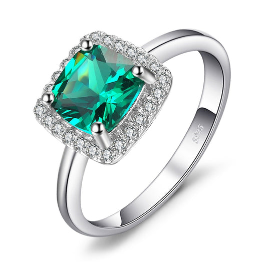 Green Simulated Nano Emerald 925 Sterling Silver Women's Ring