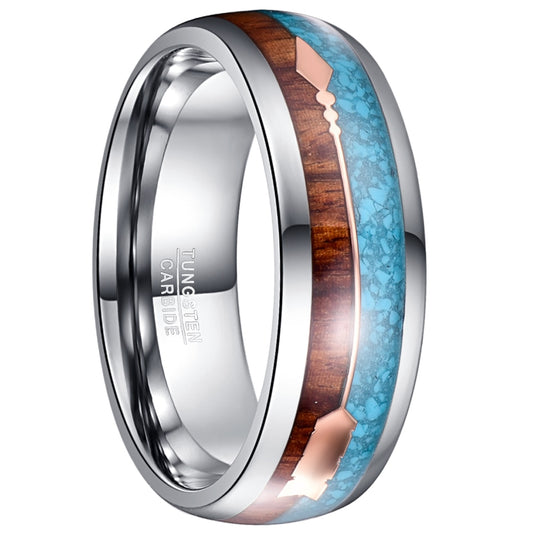 9mm Crushed Blue Opal & Wood Tungsten Men's Ring
