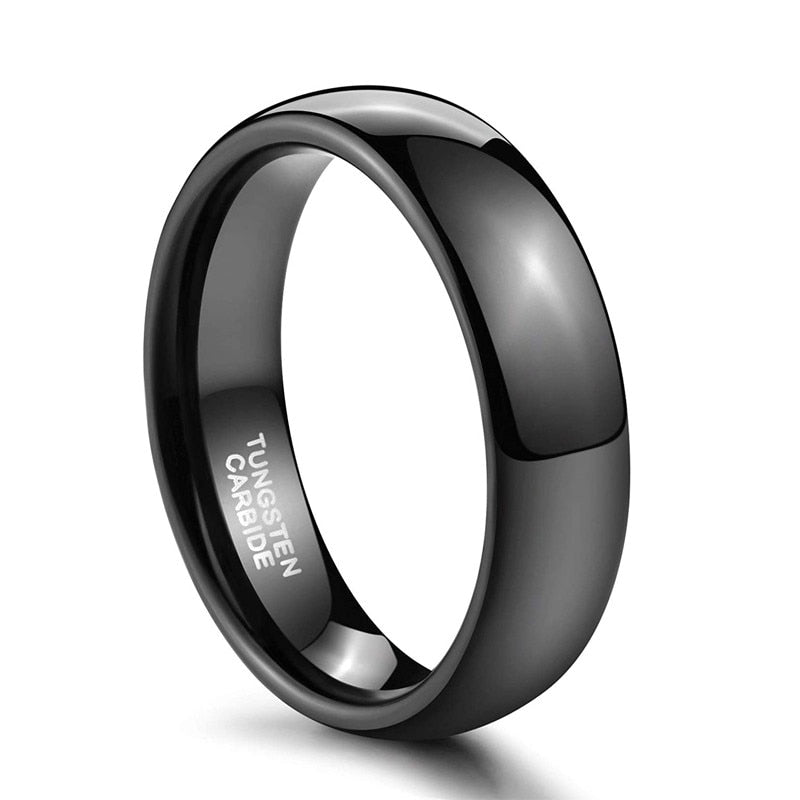 2mm, 4mm, 6mm or 8mm Black Domed Polished Tungsten Unisex Rings