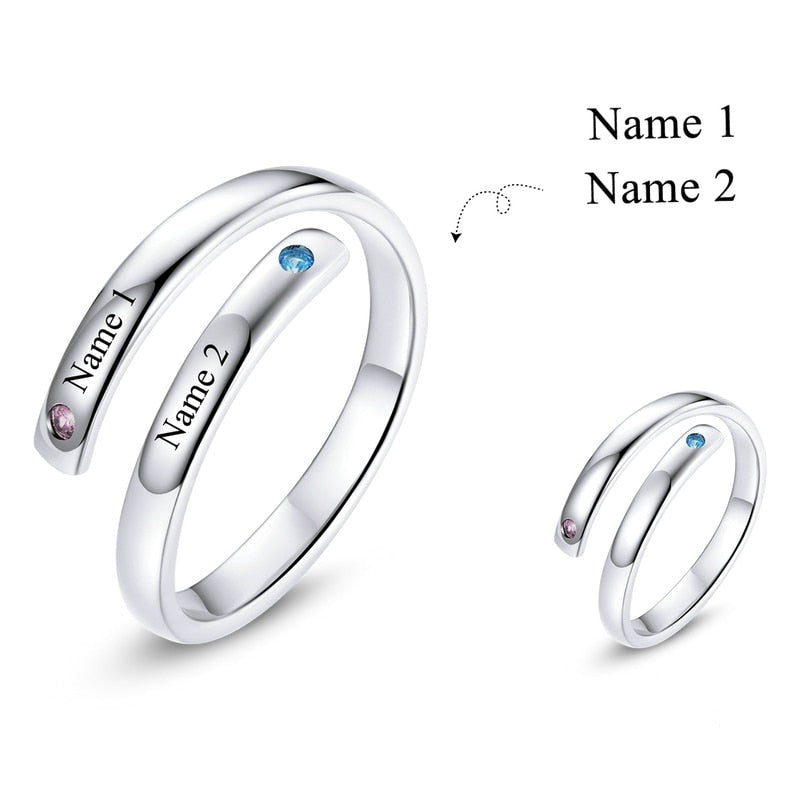 2 Personalized Names 925 Sterling Silver Women's Ring