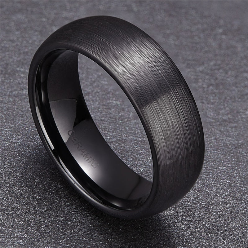 4mm, 6mm or 8mm Pure Black Ceramic Unisex Ring