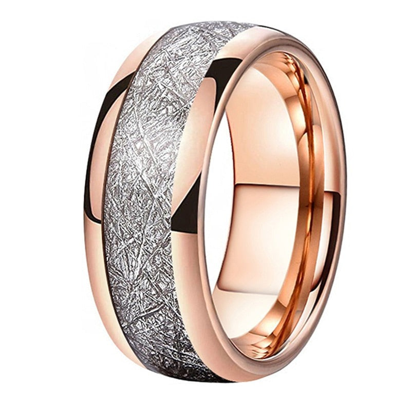 4mm, 6mm, 8mm Meteorite Inlay & Rose Gold Tungsten Unisex Ring