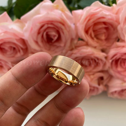 8mm Flat Brushed Rose Gold Tungsten Men's Ring