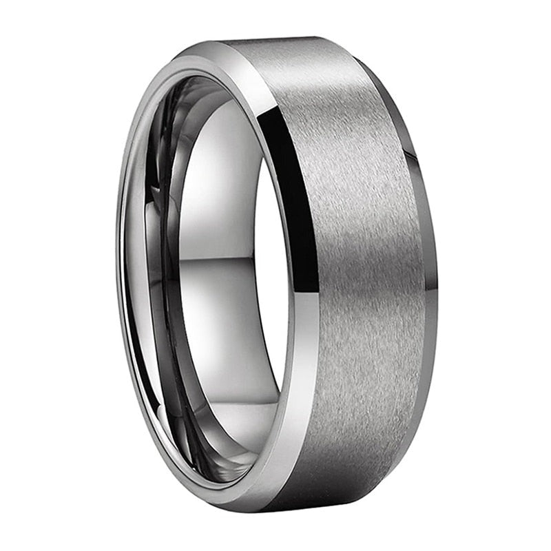 6mm, 8mm Brushed Silver Tungsten Men's Ring