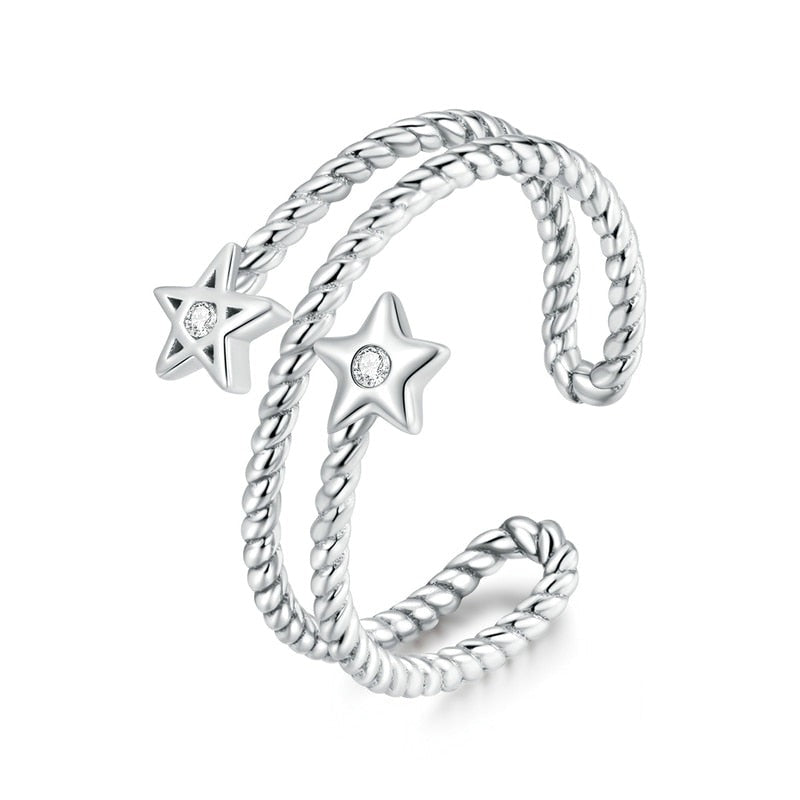Two Stars 925 Sterling Silver Women's Ring