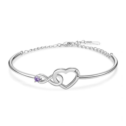 Personalised Infinity Birthstone & Name Engraved Heart Women's Bracelet